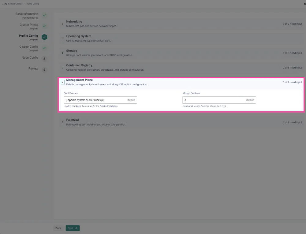 Management Plane section on Profile Config