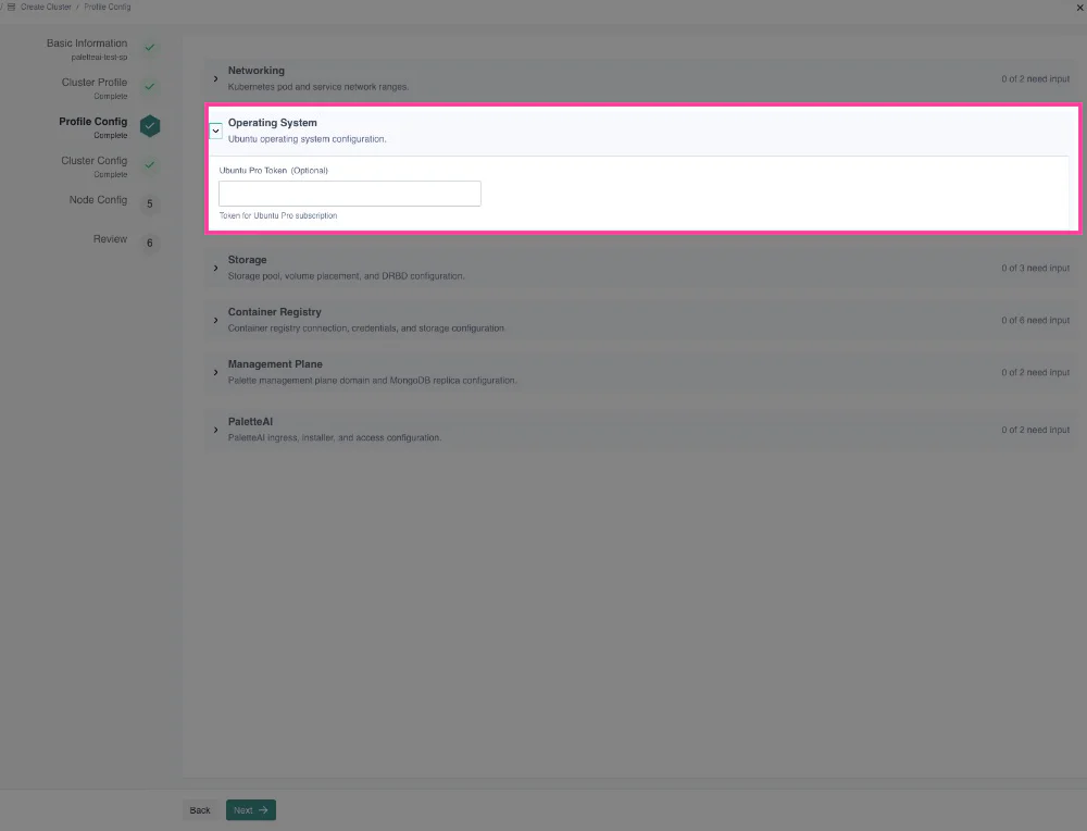 Operating System section on Profile Config