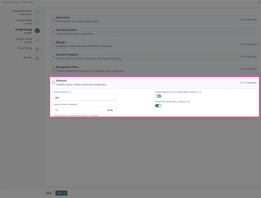 PaletteAI section on Profile Config