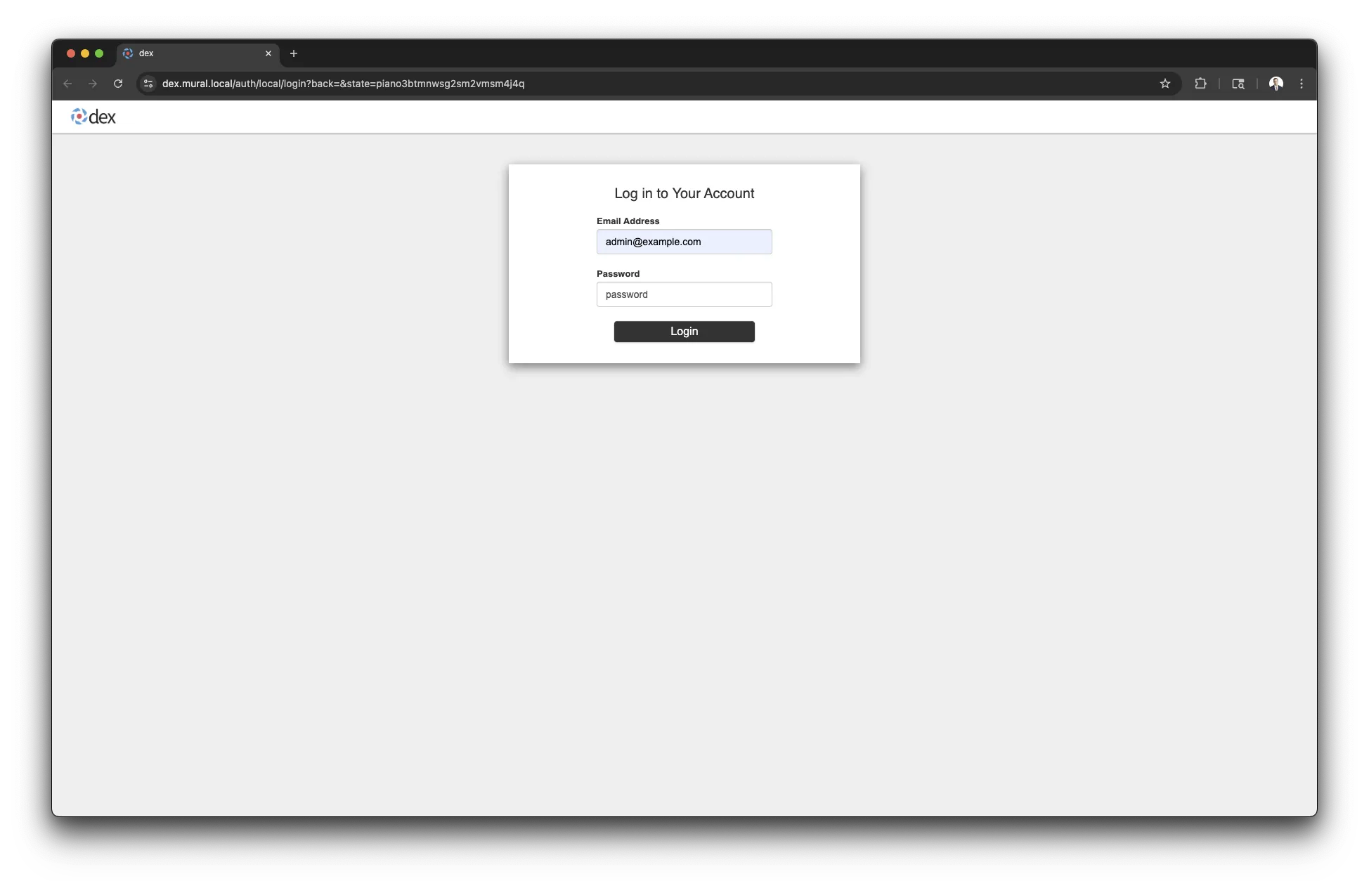 Dex Login page