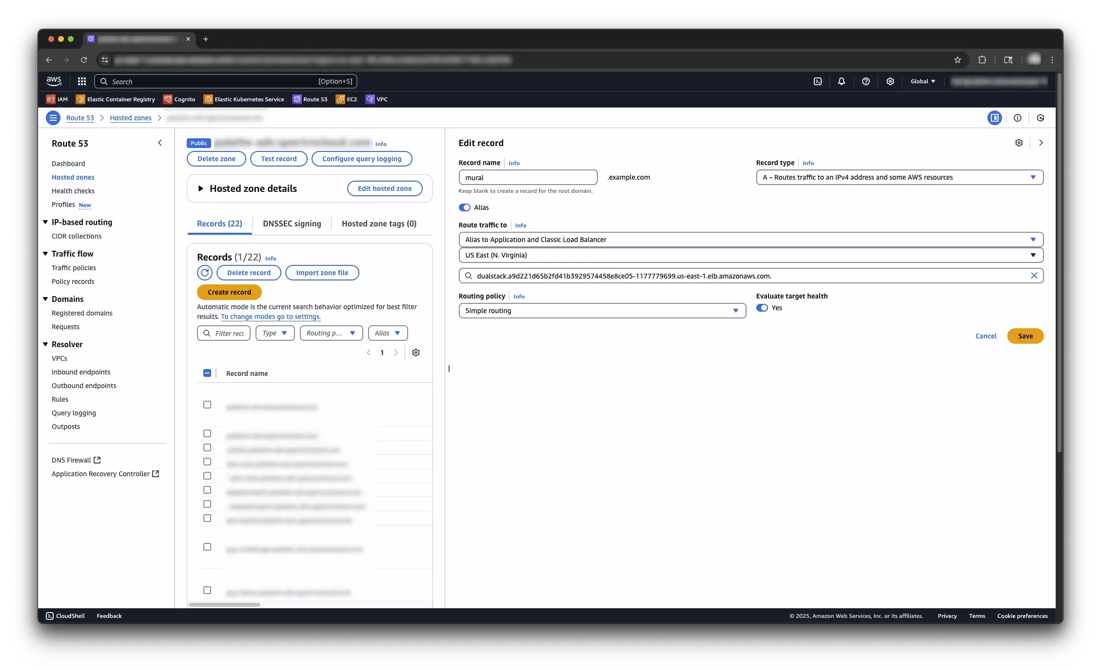 View of an alias record in Route 53