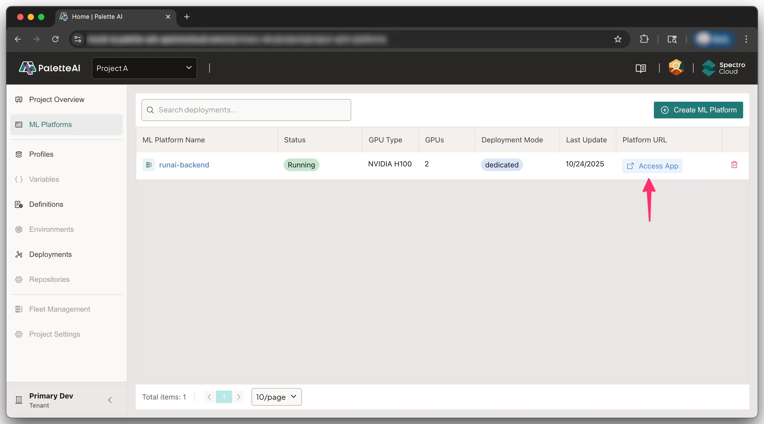 A view of the Access Button