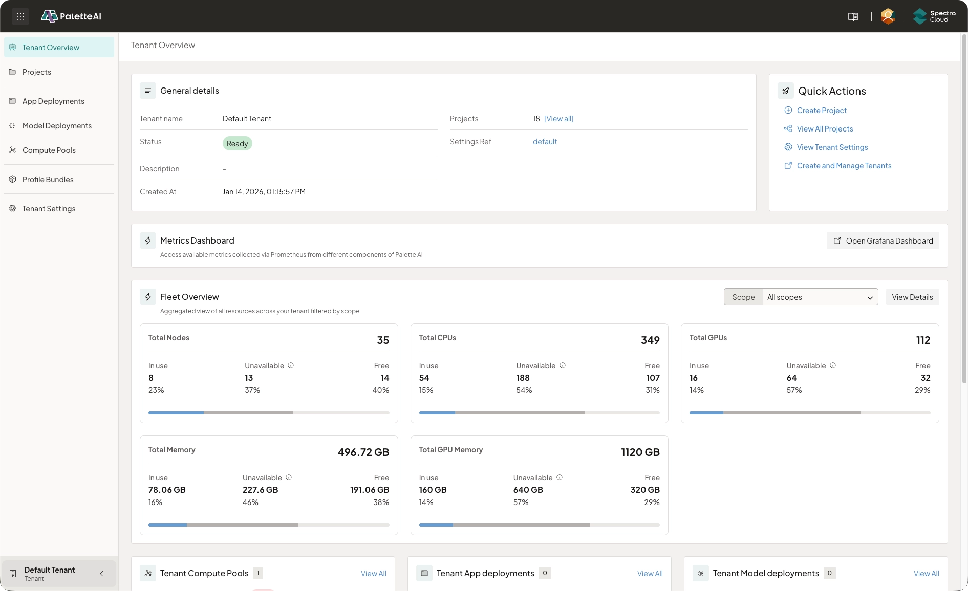 Tenant overview page
